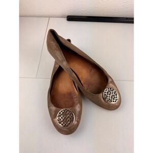 COACH Metallic Bronze Leather Ballet Flats With Circle Logo Accent Women Size 8‎